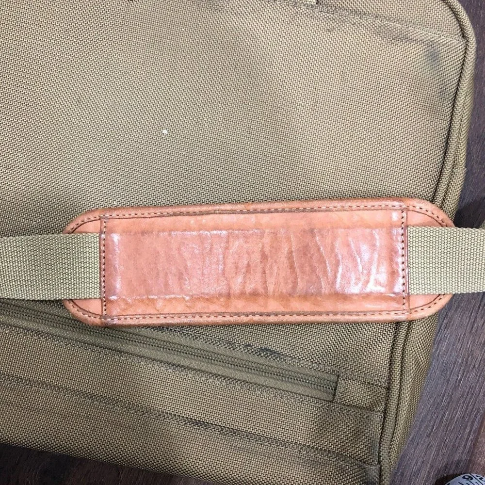 Hartmann Laptop Bag Nylon Tan Brown Leather Trim Shoulder Strap Crossbody